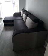 CORNER SOFA BED ALEXA BLACK / DARK GREY 238cm universal RIGHT/LEFT CORNER / FOAMTHIS MODEL IN UNIVERSAL WHICH MEANS YOU CAN CHOOSE CORNER SIDE DURING ASSEMBLY3x PILLOWS INCLUDED1X STORAGE SPACESLEEPING FUNCTIONDIMENTIONSWidth: 238 cmDepth: 140cmSleeping a