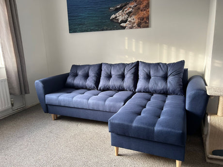 CORNER SOFA BED PALMO 2X STORAGE SPACE BLUE MALMO 79 240cm universal RIGHT/LEFT CORNER / BONELL SPRINGS + FOAMVIEW ALL COLORS CLICK HERE﻿THIS MODEL IS UNIVERSAL WHICH MEANS YOU CAN CHOOSE CORNER SIDE DURING ASSEMBLYMADE IN MALMO FABRIC CLICK HERE3x PILLOW