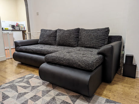 CORNER SOFA BED PRADO LAWA 6/11 226CM / SPRINGS + FOAMSEAT AND CUSHIONS MADE IN LAWA FABRIC CLICK HERE BOTTOM AND SIDES MADE ON FAUX LEATHER SOFT CLICK HERECORNER SOFA BED PRADAWAVY SPRINGSFOAM T30SLEEPING FUNCTIONDIMENSTIONS:WIDTH: 226cmDEPTH: 152CMHEIGH