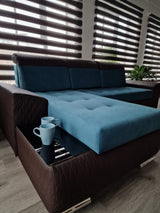 CORNER SOFA BED LONDON 2313/1115/60 252CM 2X STORAGE SPACE STAIN RESISTANT EASY CLEAN FABRIC / BONELL SPRINGS + FOAM252X167CMSLEEPING AREA 200X140CMFABRIC:CASABLANCA + FAUX LEATHERFEATURES:2X STORAGE CONTAINERSGLASS SHELFSTAIN RESISTANT FABRICBONELL SPRIN