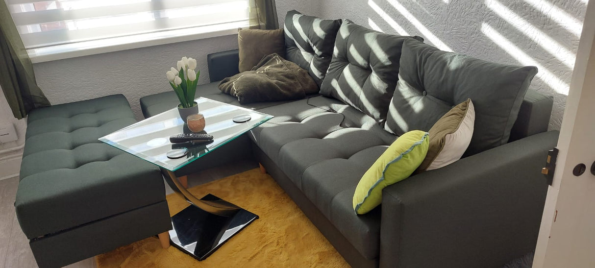 CORNER SOFA BED BRIAN 222CM + STORAGE PUFF / OTTOMAN CHOICE OF COLOR UNIVERSAL RIGHT/LEFT CORNER  / BONELL SPINGS + FOAM - Anna Furniture