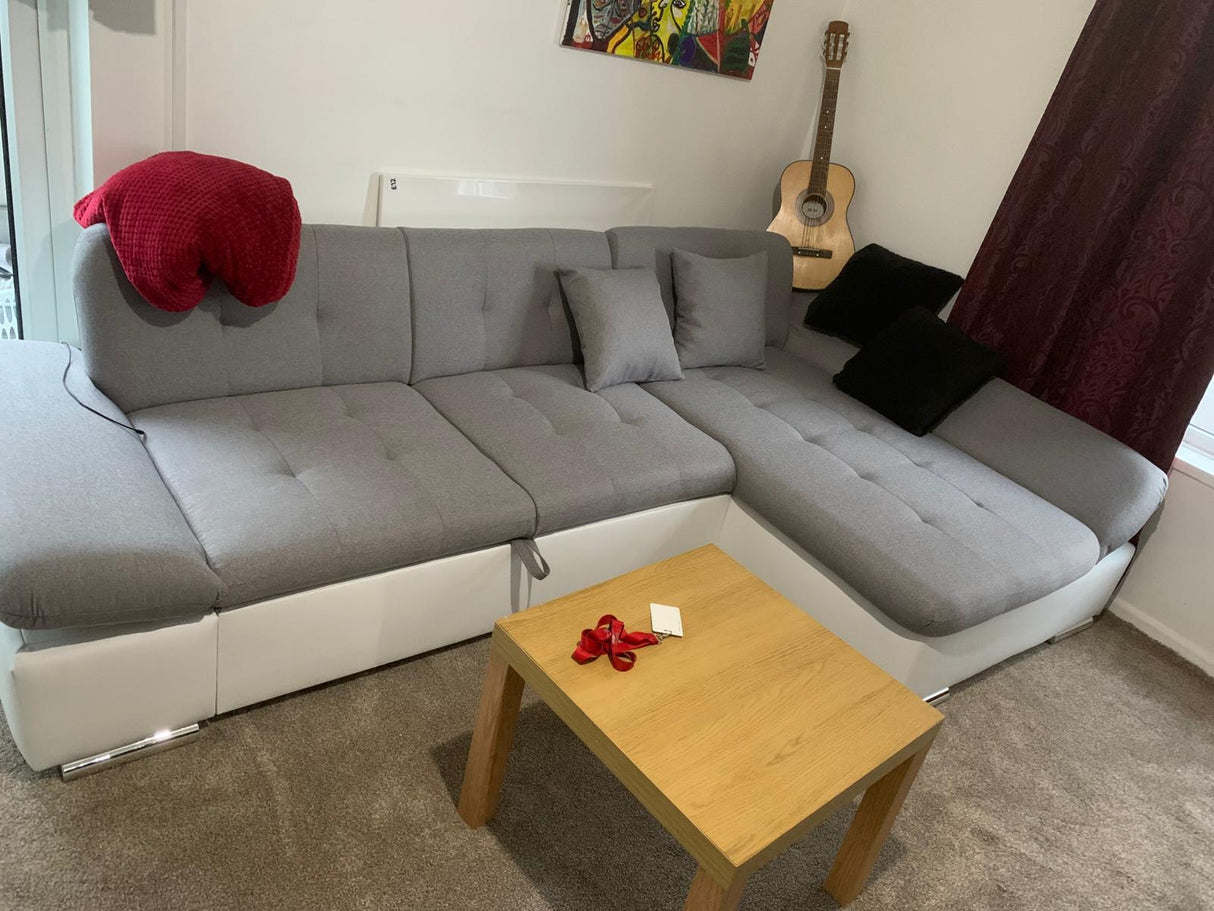 CORNER SOFA BED TOKYO GREY/WHITE 278cm TATUM 279 / SOFT 17 / SPRINGS + FOAM - Anna Furniture