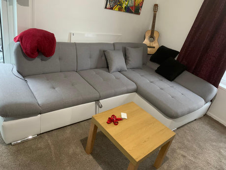 CORNER SOFA BED TOKYO GREY/WHITE 278cm TATUM 279 / SOFT 17 / SPRINGS + FOAM - Anna Furniture