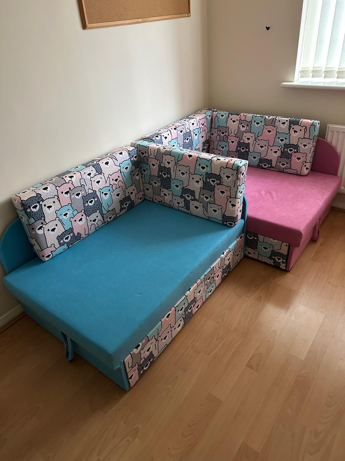 UNIVERSAL CORNER SOFA BED KUBUS CUBE PINK / TEDDY Children room