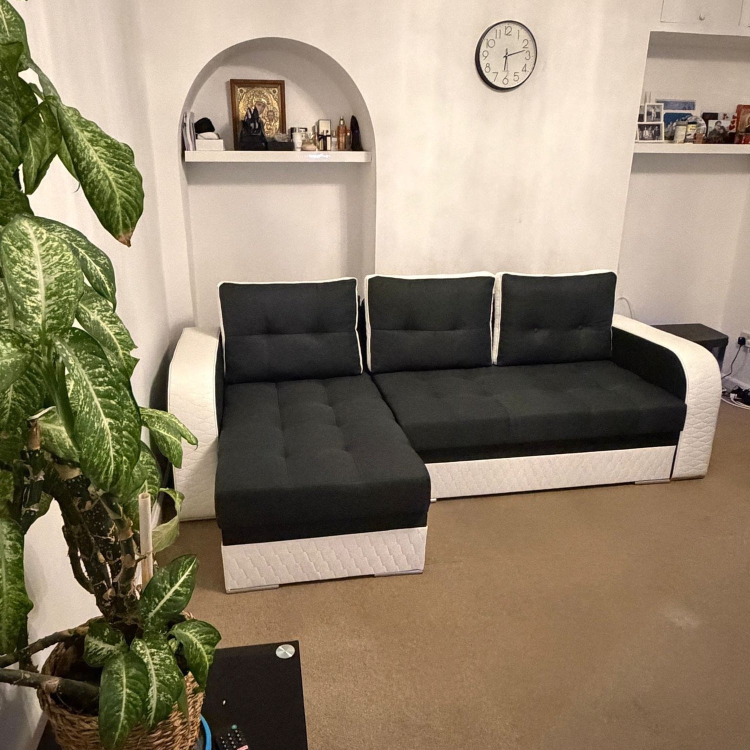 CORNER SOFA BED SAM GRAPHITE / WHITE 236CM 2X STORAGE SPACE universal RIGHT/LEFT CORNER / BONELL SPRINGS + FOAM