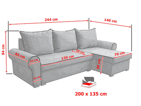 UNIVERSAL CORNER SOFA BED LORD 244cm 2X STORAGE SPACE 04+02 / FOAMTHIS MODEL IS UNIVERSAL WHICH MEANS YOU CAN CHOOSE CORNER SIDE DURING ASSEMBLY3x PILLOWS INCLUDED2X STORAGE SPACEMADE IN MANILA FABRIC CLICK HERE2X STORAGE SPACEManila are characterized by