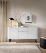 Storage cabinet ZOVA 02 WHITEProduct description Dimensions Width 103cm Height 129cm Depth 39cm Details Colour white Material Laminated board 18mm / MDF-board 18mm Veneer ABS edges Legs Metal, in black (23cm) Warranty 24 monthsUncategorizedAnna Furniture