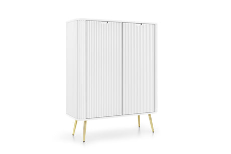 Storage cabinet ZOVA 03 whiteProduct description Dimensions Width 103cm Height 129cm Depth 39cm Details Colour white Material Laminated board 18mm / MDF-board 18mm Veneer ABS edges Legs Metal, in black (23cm) Warranty 24 monthsUncategorizedAnna Furniture