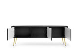 TV Stand ZOVA 01 BLACKProduct description Dimensions Width 168cm Height 56cm Depth 39cm Details Colour cashmere Material Laminated board 18mm / MDF-board 18mm Veneer ABS edges Legs Metal, in black (23cm) Warranty 24 monthsUncategorizedAnna Furniture