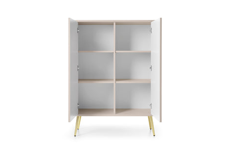Storage cabinet ZOVA 03 CASHEMEREProduct description Dimensions Width 103cm Height 129cm Depth 39cm Details Colour cashmere Material Laminated board 18mm / MDF-board 18mm Veneer ABS edges Legs Metal, in black (23cm) Warranty 24 monthsUncategorizedAnna Fur