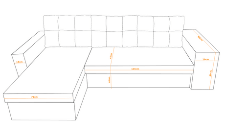 CORNER SOFA BED LEON 255CM 2X STORAGE SPACE UNIVERSAL CORNER RIGHT/LEFT CORNER / BONELL SPRINGS + FOAMFEATURES:BONELL SPRINGS + T28 FOAM 3 X LARGE BACKREST PILLOWS 2X STORAGE SPACE 2X STOOLBed-folding function DL SYSTEM (The unfolding process involves gen