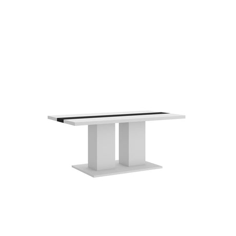 COFFEE TABLE BEN WHITE AND BLACK 110X60CMCoffee table / coffee table in whiteTable dimensionwidth 110 cm / depth 60 cm / height 53 cmExecution: base made of white laminated board, 16mm thick Table top with a thickness of 28mm in white, with a black insert
