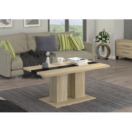 COFFEE TABLE BEN SONOMA AND BLACK 110X60CMCoffee table / coffee table in whiteTable dimensionwidth 110 cm / depth 60 cm / height 53 cmExecution: base made of white laminated board, 16mm thick Table top with a thickness of 28mm in white, with a black inser