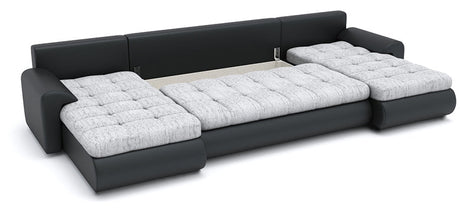 CORNER SOFA BED PRADO U LAWA 17/1114 300CM / SPRINGS + FOAMWavy springs CHOICE OF COLOR large sleeping areaSEAT AND CUSHION MADE IN LAWA FABRIC CLICK HERE BOTTOM AND SIDES MADE ON FAUX LEATHER SOFT CLICK HERE Dimensions W: 300cm D:152cm H: 85cm Sleeping a