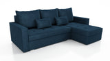 UNIVERSAL CORNER SOFA BED LOTUS 229CM BLUE KRONOS 09 2X STORAGE SPACE / FOAM 2X STORAGETHIS MODEL IS UNIVERSAL WHICH MEANS YOU CAN CHOOSE CORNER SIDE DURING ASSEMBLYSpecification made on foam construction made of board / pine wood / hdf satin plastic leg