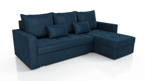 UNIVERSAL CORNER SOFA BED LOTUS 229CM BLUE KRONOS 09 2X STORAGE SPACE / FOAM 2X STORAGETHIS MODEL IS UNIVERSAL WHICH MEANS YOU CAN CHOOSE CORNER SIDE DURING ASSEMBLYSpecification made on foam construction made of board / pine wood / hdf satin plastic leg