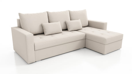 UNIVERSAL CORNER SOFA BED LOTUS 229CM BEIGE PAROS02 / FOAM 2X STORAGETHIS MODEL IS UNIVERSAL WHICH MEANS YOU CAN CHOOSE CORNER SIDE DURING ASSEMBLYSpecification made on foam construction made of board / pine wood / hdf satin plastic leg container for bedd