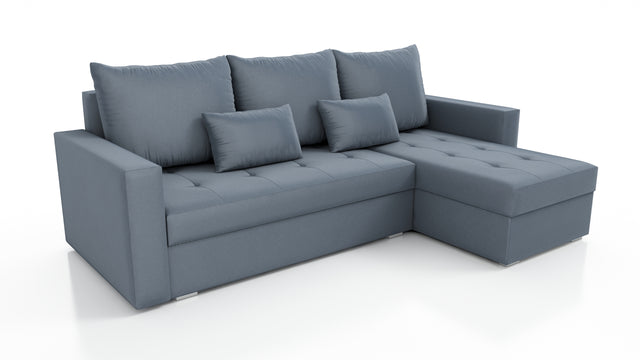 UNIVERSAL CORNER SOFA BED LOTUS 229CM GREY PAROS 06 2X STORAGE SPACE / FOAM 2X STORAGETHIS MODEL IS UNIVERSAL WHICH MEANS YOU CAN CHOOSE CORNER SIDE DURING ASSEMBLYSpecification made on foam construction made of board / pine wood / hdf satin plastic leg c
