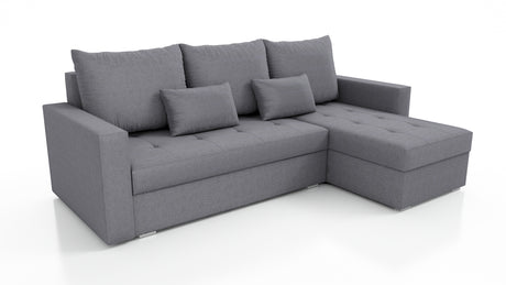 UNIVERSAL CORNER SOFA BED LOTUS 229CM GREY SAWANA 05 2X STORAGE SPACE / FOAM 2X STORAGETHIS MODEL IS UNIVERSAL WHICH MEANS YOU CAN CHOOSE CORNER SIDE DURING ASSEMBLYSpecification made on foam construction made of board / pine wood / hdf satin plastic leg