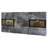 SIDEBOARD BAROS 132CM SHIEFERDimensions Width132cm Height70cm Depth39cmSpecific information ColorationSHIEFERMaterialLaminated furniture board LED lightingIt is not included in the priceAnna Furniture