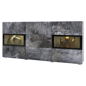 SIDEBOARD BAROS 132CM SHIEFERDimensions Width132cm Height70cm Depth39cmSpecific information ColorationSHIEFERMaterialLaminated furniture board LED lightingIt is not included in the priceAnna Furniture