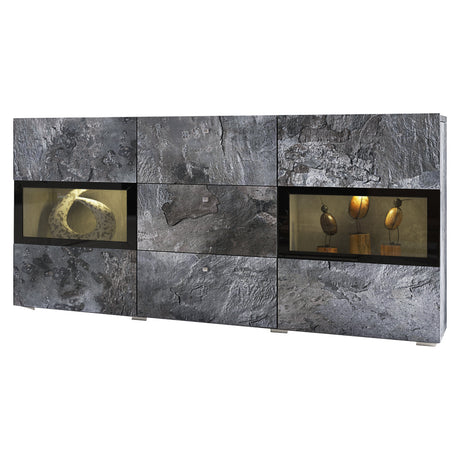 SIDEBOARD BAROS 132CM SHIEFERDimensions Width132cm Height70cm Depth39cmSpecific information ColorationSHIEFERMaterialLaminated furniture board LED lightingIt is not included in the priceAnna Furniture