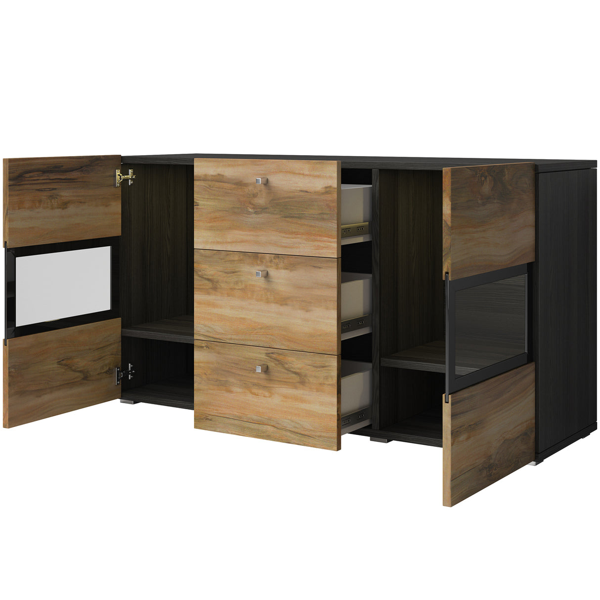 SIDEBOARD BAROS 132CM MONTREAL LIGHTDimensions Width132cm Height70cm Depth39cmSpecific information ColorationMONTREAL LIGHTMaterialLaminated furniture board LED lightingIt is not included in the priceAnna Furniture