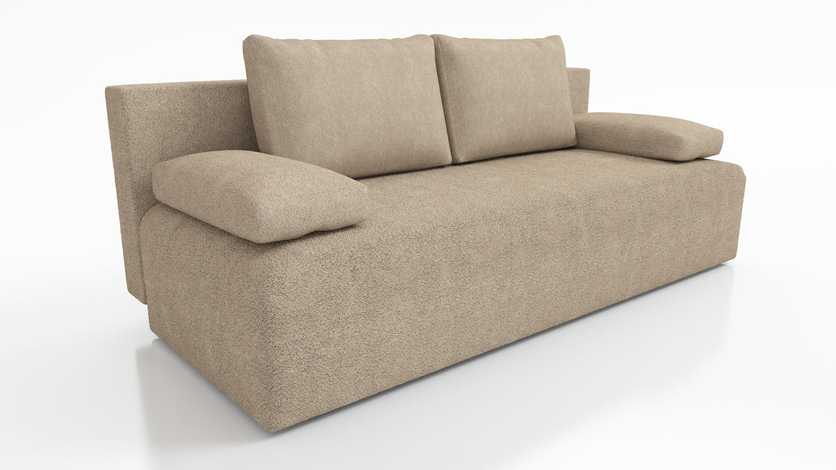 NEW!! SOFA BED ZOYA 201cm LAMBI 05Dimensions: sleeping area 137x201 cm width 201 cm depth 91 cm height to the seat 40 cm * dimensions given with a tolerance of +/- 3 cm Execution: • frame: pine wood + board chipboard, • unfolding system: AUTOMAT DL • seat