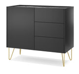 Storage cabinet HARMONY 02 black / black marbleStorage cabinet HARMONY 02 black / black marble 97/83/37CM ColourBlack / Black marble + Golden MaterialLaminated board 16mm VeneerEdging ABS Metal Legs PUSH-TO-OPENAnna Furniture