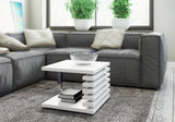 COFFEE TABLE KYOTO WHITEIntroducing COFFEE TABLE KYOTO, an ideal addition to any corner or regular sofa. Its sleek and contemporary rung-shaped structure, adorned with metallic accents, makes it a standout piece. Constructed from a 32mm thick board, this