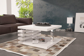 COFFEE TABLE KYOTO WHITEIntroducing COFFEE TABLE KYOTO, an ideal addition to any corner or regular sofa. Its sleek and contemporary rung-shaped structure, adorned with metallic accents, makes it a standout piece. Constructed from a 32mm thick board, this