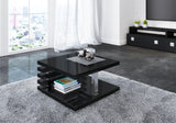 COFFEE TABLE KYOTO BLACK GLOSSIntroducing COFFEE TABLE KYOTO, an ideal addition to any corner or regular sofa. Its sleek and contemporary rung-shaped structure, adorned with metallic accents, makes it a standout piece. Constructed from a 32mm thick board,