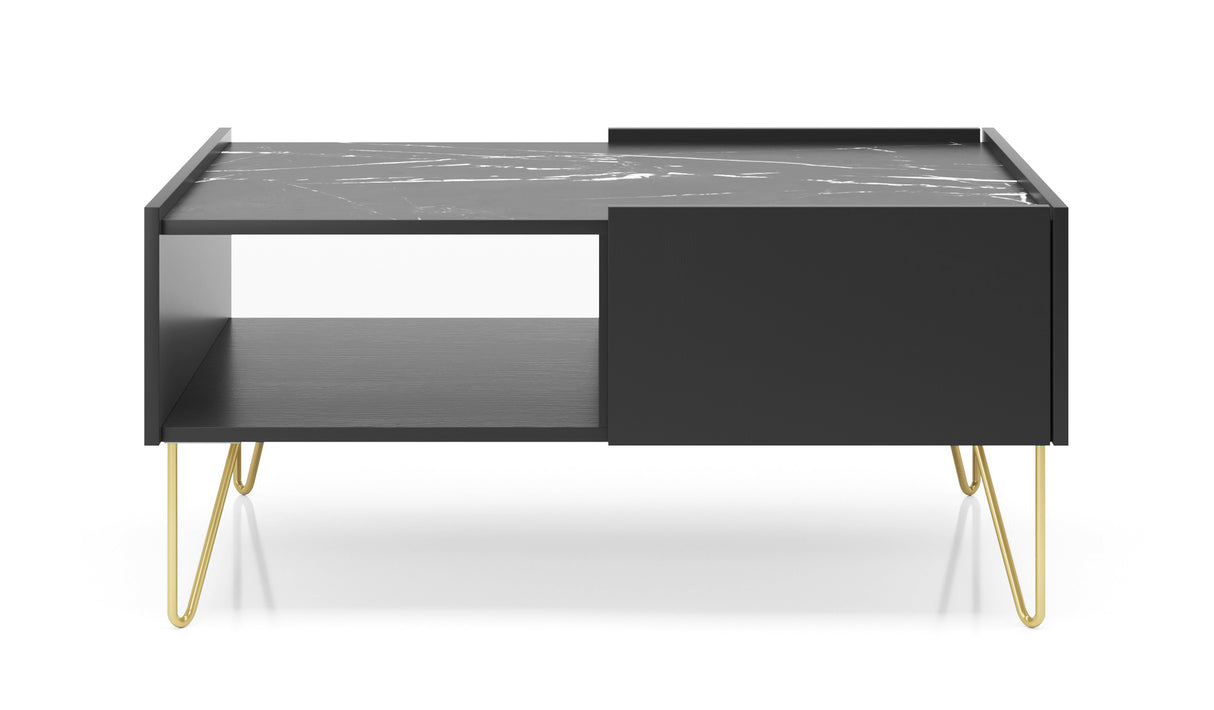 Coffee Table HARMONY 05 black / black marbleTV Stand HARMONY 01 (144/55/37) Colour Black / Black marble + Golden Material Laminated board 16mm Veneer Edging ABS Metal LegsAnna Furniture