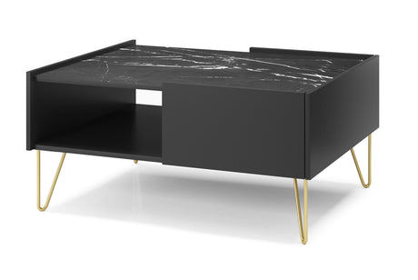Coffee Table HARMONY 05 black / black marbleTV Stand HARMONY 01 (144/55/37) Colour Black / Black marble + Golden Material Laminated board 16mm Veneer Edging ABS Metal LegsAnna Furniture