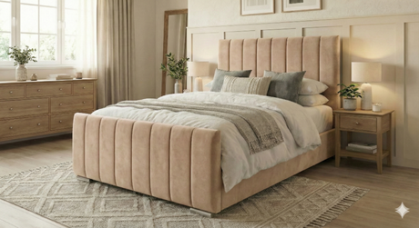 NEW!! FREE DELIVERY! Modern Tall Vertical Design Slatted Wooden base No Storage Bed Frame with Gas-Lift Storage – Available in All Sizes & Any Color - Anna Furniture