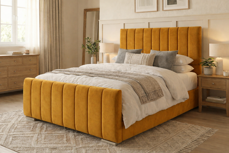 NEW!! FREE DELIVERY! Modern Tall Vertical Design Slatted Wooden base No Storage Bed Frame with Gas-Lift Storage – Available in All Sizes & Any Color - Anna Furniture
