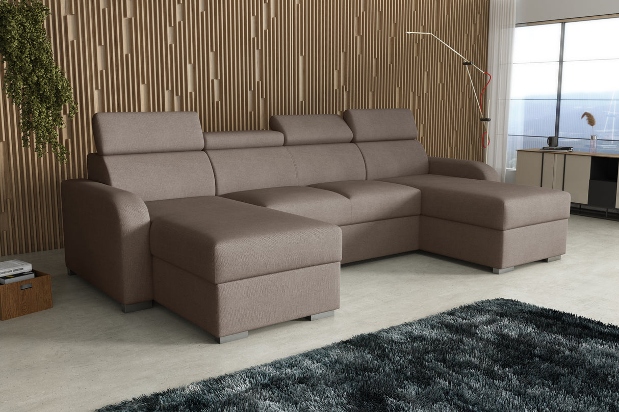 NEW! CORNER SOFA BED ASTEE U SHAPE EASY CLEAN FABRIC ADJUSTABLE HEADREST / SPRINGS + FOAMTHIS MODEL IS UNIVERSAL WHICH MEANS YOU CAN CHOOSE CORNER SIDE DURING ASSEMBLYProduct dimensions:- length: 306 cm- depth: 170 cm- seat depth: 60 cmADJUSTABLE HEADREST