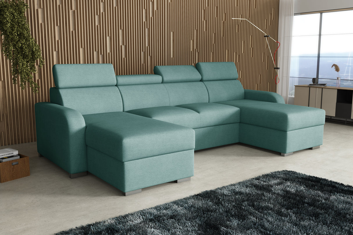NEW! CORNER SOFA BED ASTEE U SHAPE EASY CLEAN FABRIC ADJUSTABLE HEADREST / SPRINGS + FOAMTHIS MODEL IS UNIVERSAL WHICH MEANS YOU CAN CHOOSE CORNER SIDE DURING ASSEMBLYProduct dimensions:- length: 306 cm- depth: 170 cm- seat depth: 60 cmADJUSTABLE HEADREST