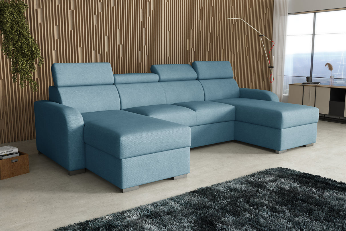 NEW! CORNER SOFA BED ASTEE U SHAPE EASY CLEAN FABRIC ADJUSTABLE HEADREST / SPRINGS + FOAMTHIS MODEL IS UNIVERSAL WHICH MEANS YOU CAN CHOOSE CORNER SIDE DURING ASSEMBLYProduct dimensions:- length: 306 cm- depth: 170 cm- seat depth: 60 cmADJUSTABLE HEADREST