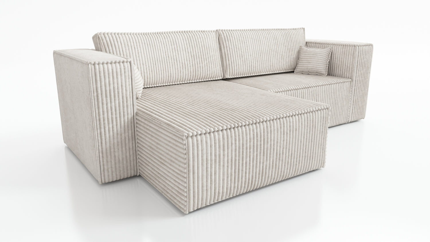 CORNER SOFA BED OTTO TILIA 255CM UNIVERSAL CORNEROTTO corner sofacontainer dimensions:• length: 97 cm,• width: 62 cm,• height: 24 cm.Sleeping function:width 205 cmdepth 125 cm/ 138 cmpackaging:sides: 95/50/73 28 kgdouble + backrest: 62/78/103 39 kgottoman