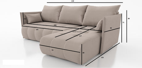 CORNER SOFA BED NESS 214CM / SPRINGS + FOAM / CHOICE OF COLOR - Anna Furniture