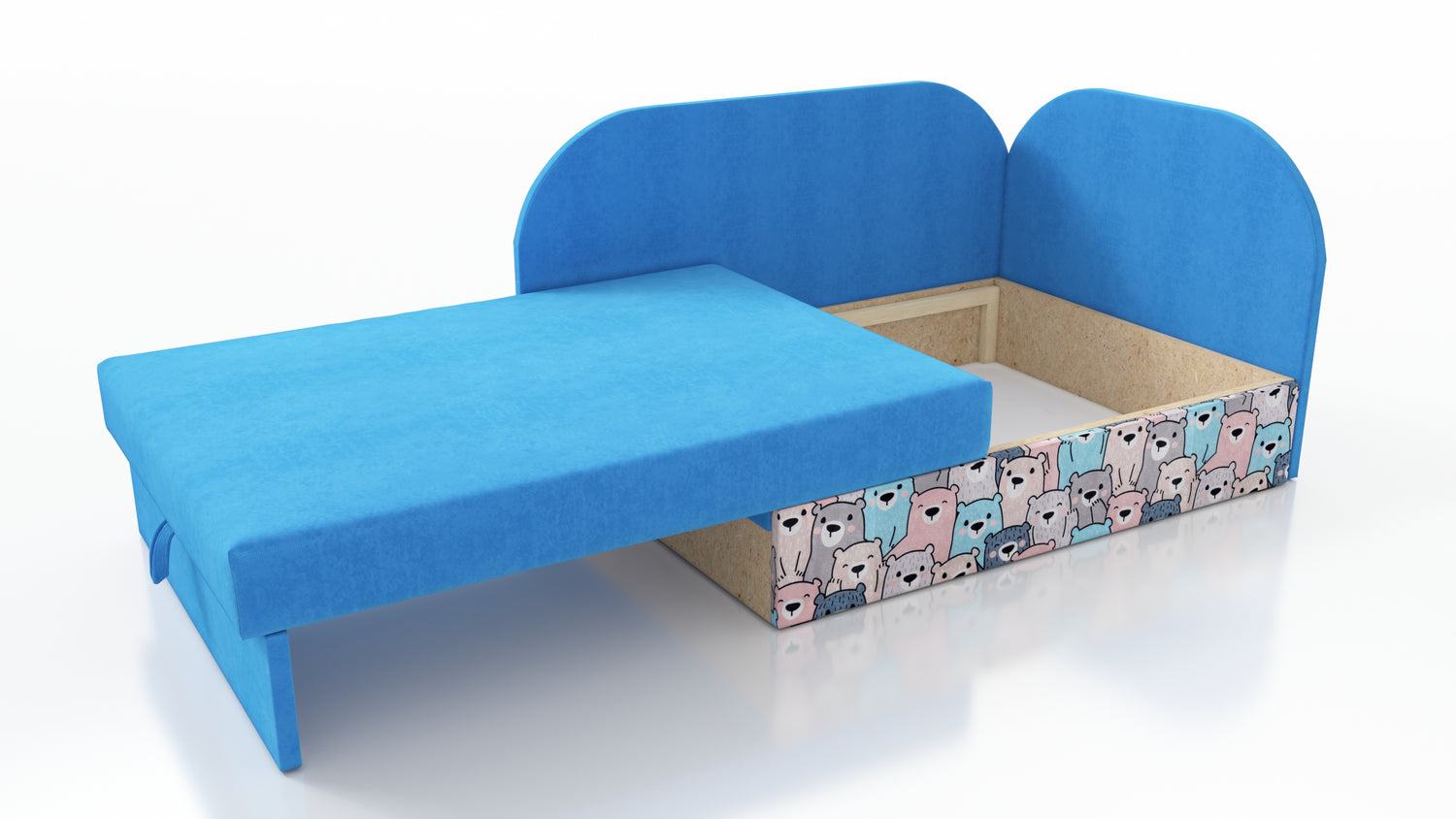 UNIVERSAL CORNER SOFA BED KUBUS CUBE BLUE / TEDDY Children roomTHIS MODEL IS UNIVERSAL WHICH MEANS YOU CAN CHOOSE CORNER SIDE DURING ASSEMBLYCHILDREN CORNER SOFA BEDSOFKA NAROZNIK TAPCZANIK DZIECIECY - depth 77 cm- width 106 cm- height with bacon 50 cm- 7