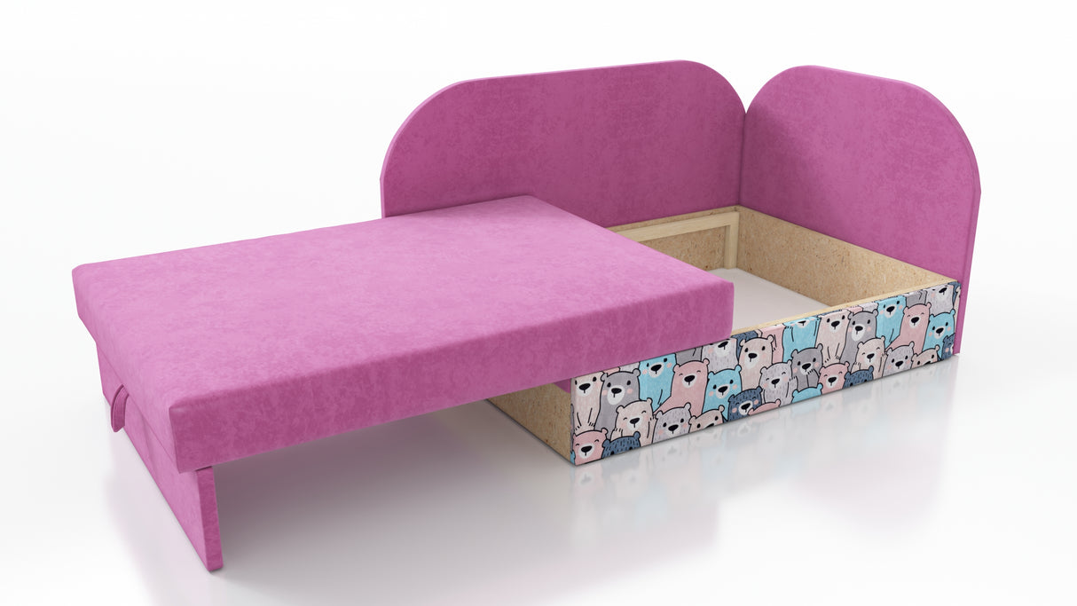 UNIVERSAL CORNER SOFA BED KUBUS CUBE PINK / TEDDY Children roomTHIS MODEL IS UNIVERSAL WHICH MEANS YOU CAN CHOOSE CORNER SIDE DURING ASSEMBLYCHILDREN CORNER SOFA BEDSOFKA NAROZNIK TAPCZANIK DZIECIECY - depth 77 cm- width 106 cm- height with bacon 50 cm- 7