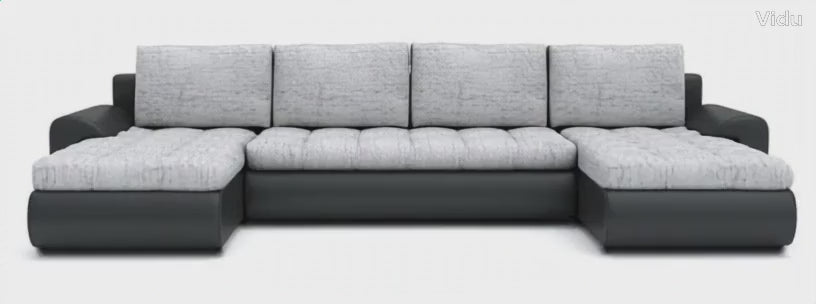 CORNER SOFA BED PRADO U SHAPE LAWA 09/1114 300cm GREY/BLACK / SPRINGS + FOAMWavy springs + FOAM CHOICE OF COLOR large sleeping areaSeat and cushions made of Lawa Fabric click here bottom and sides made on faux leather Soft click here. Dimensions W: 300cm
