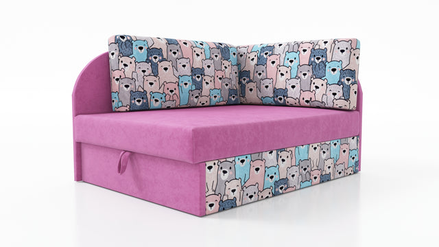 UNIVERSAL CORNER SOFA BED KUBUS CUBE PINK / TEDDY Children roomTHIS MODEL IS UNIVERSAL WHICH MEANS YOU CAN CHOOSE CORNER SIDE DURING ASSEMBLYCHILDREN CORNER SOFA BEDSOFKA NAROZNIK TAPCZANIK DZIECIECY - depth 77 cm- width 106 cm- height with bacon 50 cm- 7