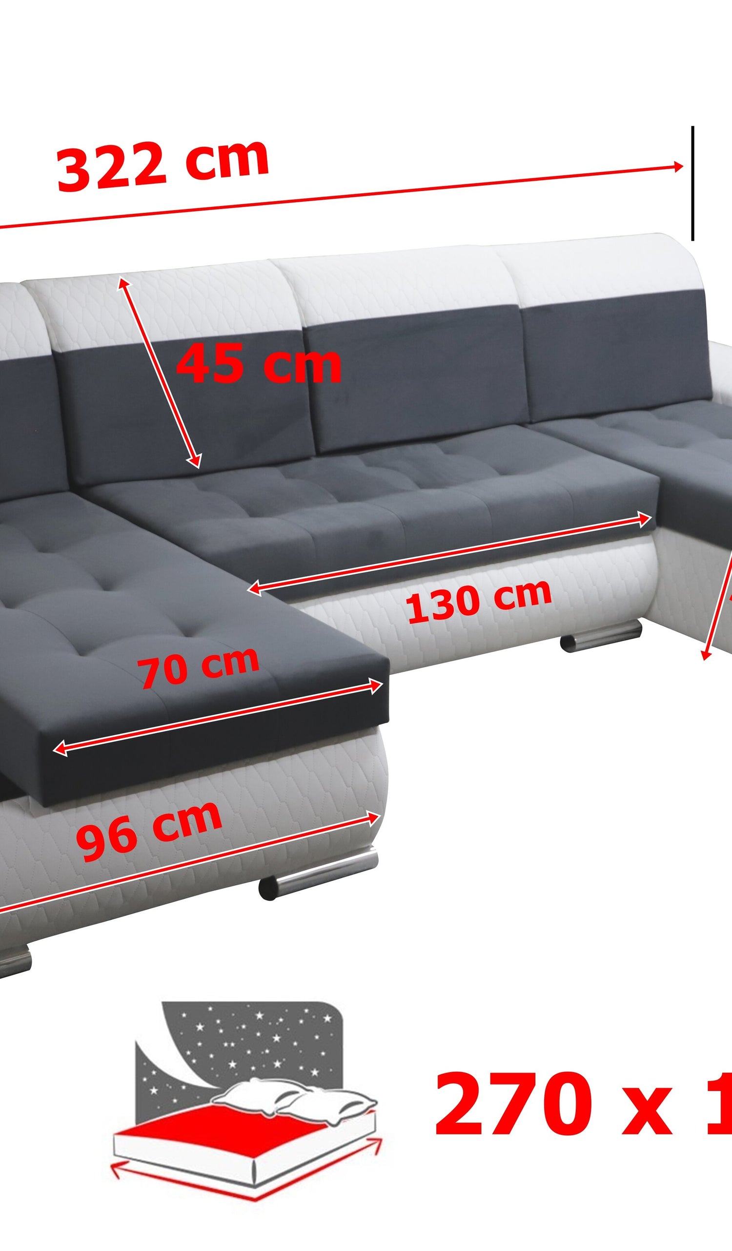 CORNER SOFA BED LONDON U SHAPE 2304/1116/60 322CM 3X STORAGE SPACE STAIN RESISTANT EASY CLEAN FABRIC / BONELL SPRINGS + FOAMFABRIC:CASABLANCA + FAUX LEATHERFEATURES:3X STORAGE CONTAINERS2XGLASS SHELFSTAIN RESISTANT FABRICBONELL SPRINGS + FOAMCASABLANCAIs