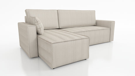 CORNER SOFA BED ROBI 240CM / SPRINGS + FOAM / CHOICE OF COLORThe corner sofa is made of corduroy fabricDimensions:sleeping area 131/206width 240 cmdepth 150 cmheight to the seat 41 cm* dimensions given with a tolerance of +/- 3 cmSpecification:- universal