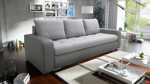 SOFA BED DAVY 228CM INARI 91 / MADRYT 985 / BONELL SPRINGS + FOAMMORE AVAILABLE COLOR CLICK HEREMADE IN FABRIC INARI CLICK HERE + MADRID FAUX LEATHER CLICK HERE Dimensions:- 143/190 sleeping area- width 228- depth 93- height to the seat 42* dimensions are