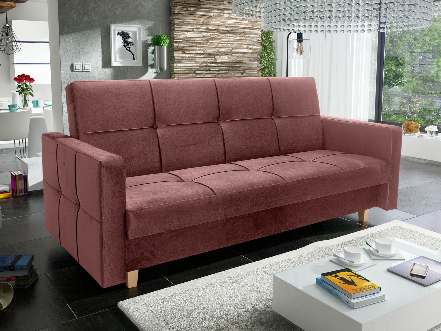 SOFA BED COSMO 210cm KRONOS 29 / SPRINGS + FOAMSofa dimensions: sleeping area 120/187 cm width 210 cm depth 90 cm height to the seat 43 cm height of the legs 9 cm* dimensions are given with a tolerance of +/- 3 cmThe sleeping area is entirely made of spri