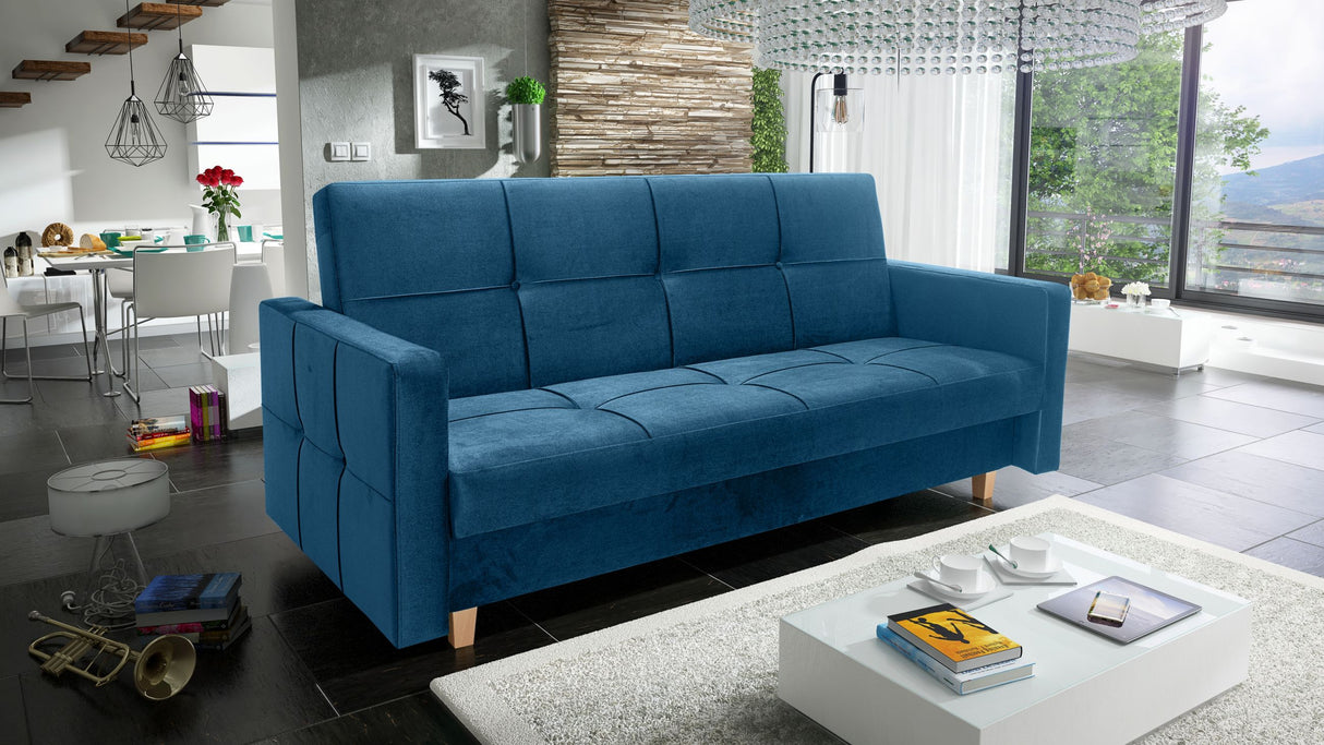SOFA BED COSMO 210cm KRONOS 05 / SPRINGS + FOAMSofa dimensions: sleeping area 120/187 cm width 210 cm depth 90 cm height to the seat 43 cm height of the legs 9 cm* dimensions are given with a tolerance of +/- 3 cmThe sleeping area is entirely made of spri